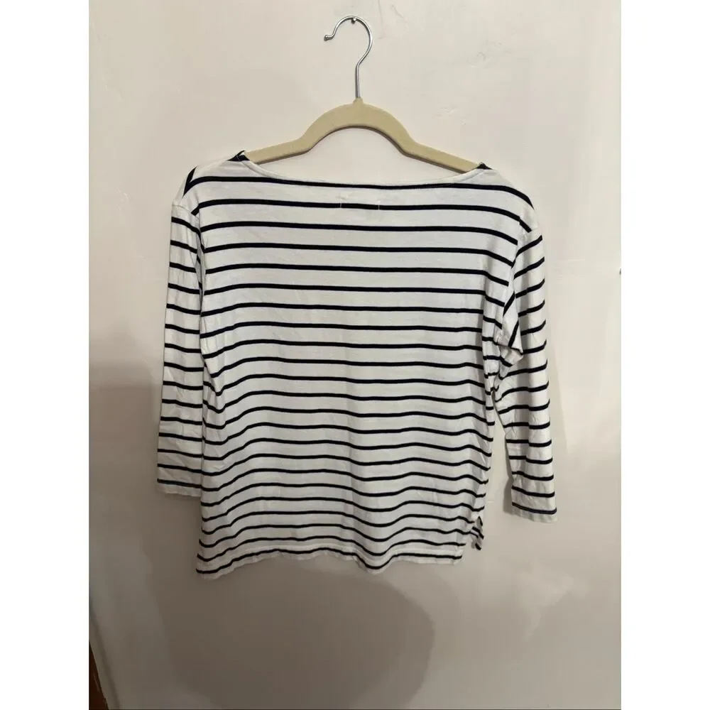 Madewell Striped Boatneck Tee XXS Blue White Nautical 3/4 Sleeve - Picture 6 of 6